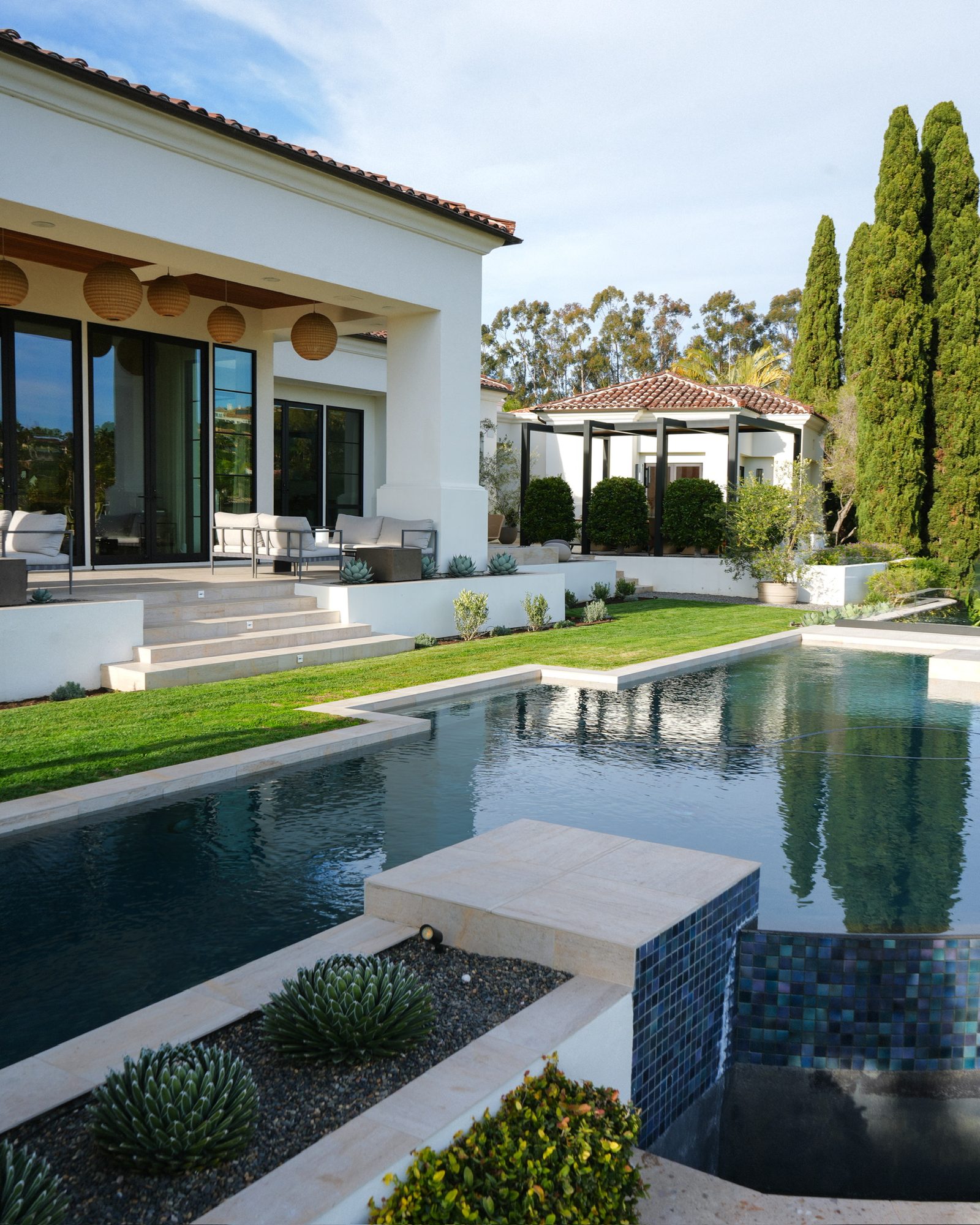 Pool and agave planting beds along the rear of the Kaplan estate